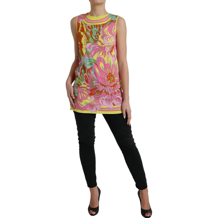 Multicolor Floral Silk Sleeveless Tank Top