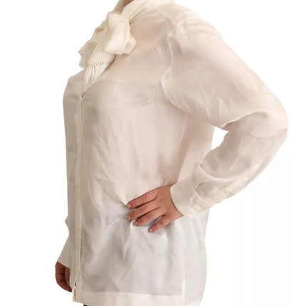 White Blouse Ascot Collar Shirt Silk Button Top