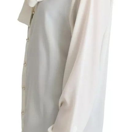 White Blouse Ascot Collar Shirt Silk Top