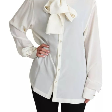 White Blouse Ascot Collar Shirt Silk Top