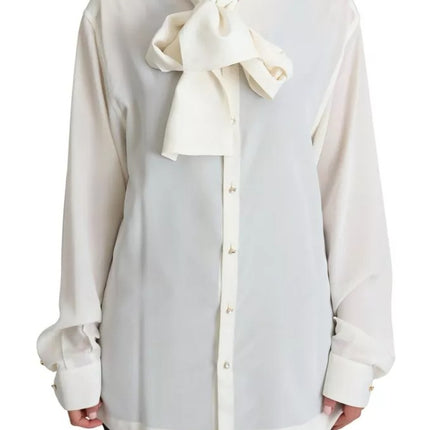 White Blouse Ascot Collar Shirt Silk Top