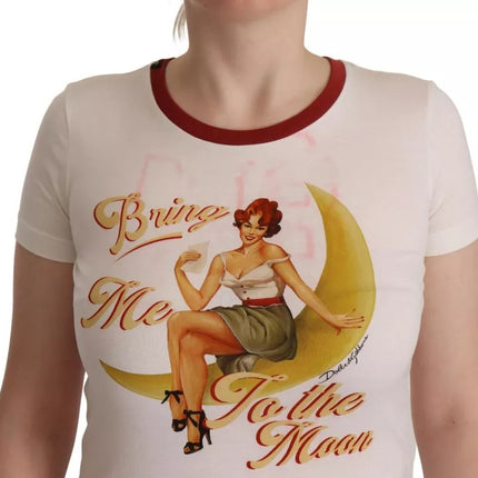 White Bring Me To The Moon Print Round Neck Top