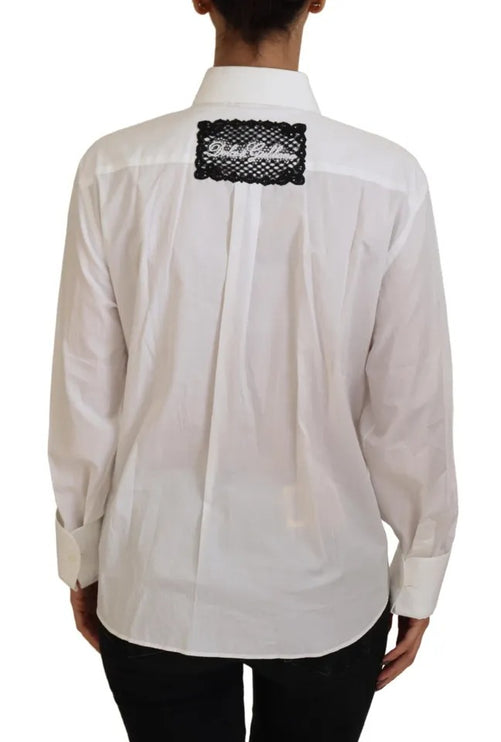 White Cotton Crystals Shirt Embellished Top