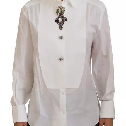 White Cotton Crystals Shirt Embellished Top