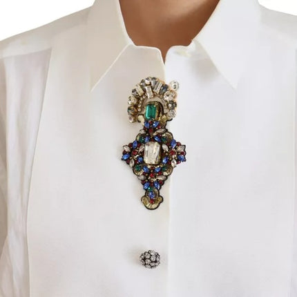 White Cotton Crystals Shirt Embellished Top