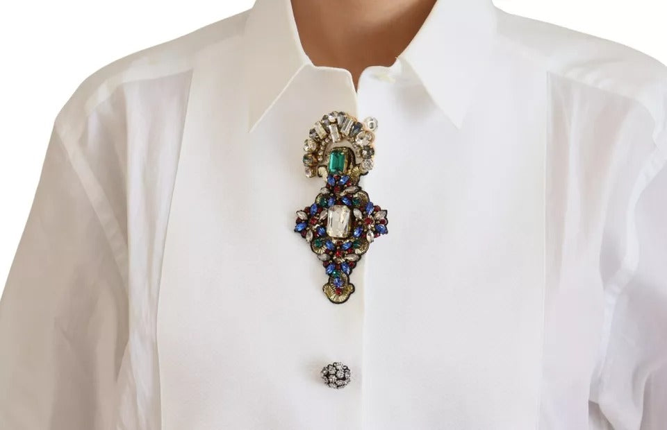 White Cotton Crystals Shirt Embellished Top