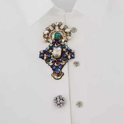 White Cotton Crystals Shirt Embellished Top