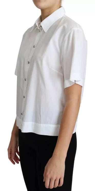 White Cotton Decorative Button Collared Top