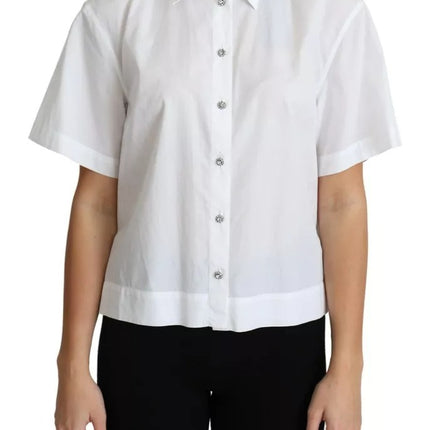 White Cotton Decorative Button Collared Top