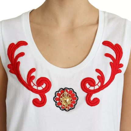 White Cotton Heart Applique Sleeveless Tank Top