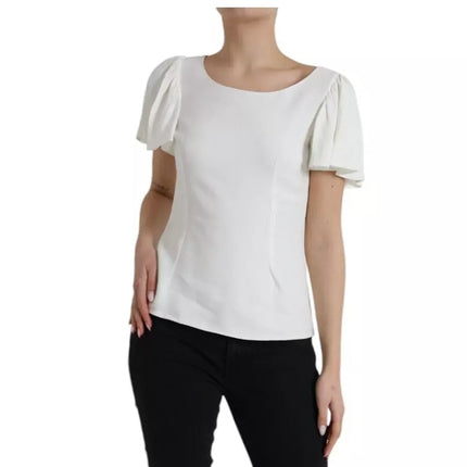 White Viscose Round Neck Short Sleeves Top