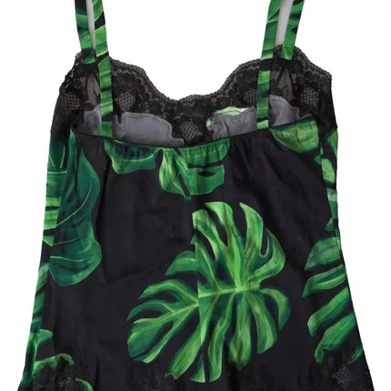 Black Philodendron Print Silk Camisole Underwear