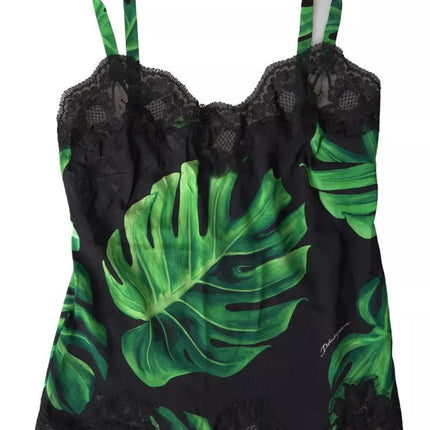 Black Philodendron Print Silk Camisole Underwear