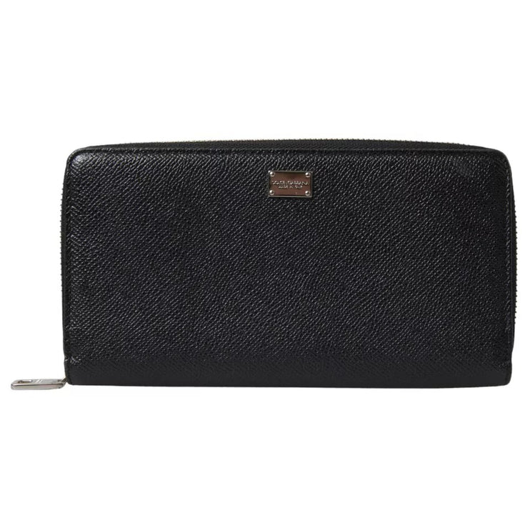 Black Calf Leather Zip Around Continental Women Wallet