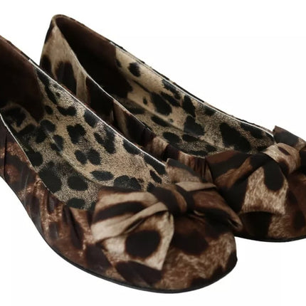 Brown Leopard Silk Ballerina Flats Shoes