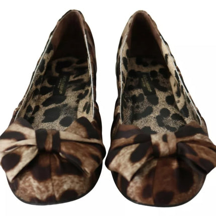 Brown Leopard Silk Ballerina Flats Shoes