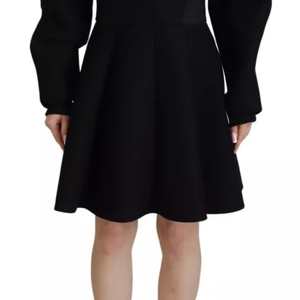 Black Long Sleeves A-line Mini Cotton Dress