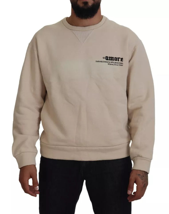 Beige Amore Cotton Crew Neck Pullover Sweater