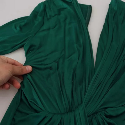 Dark Green Viscose Long Sleeve Midi Dress