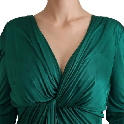 Dark Green Viscose Long Sleeve Midi Dress