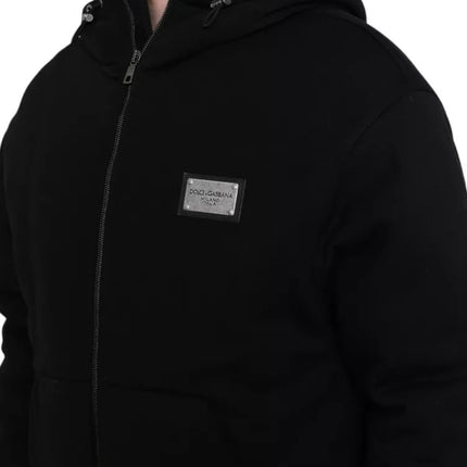 Black Cotton Hooded Logo Bomber Men Jacket