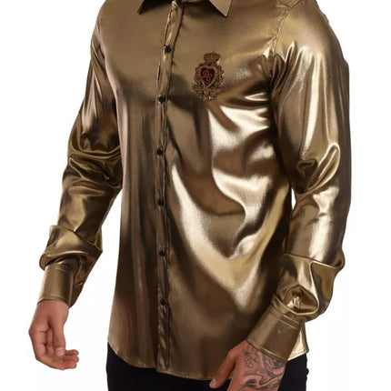 Metallic Gold DG Embroidered Crown Silk Top Shirt