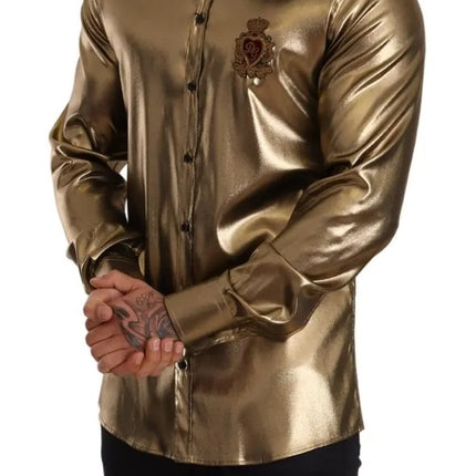 Metallic Gold DG Embroidered Crown Silk Top Shirt