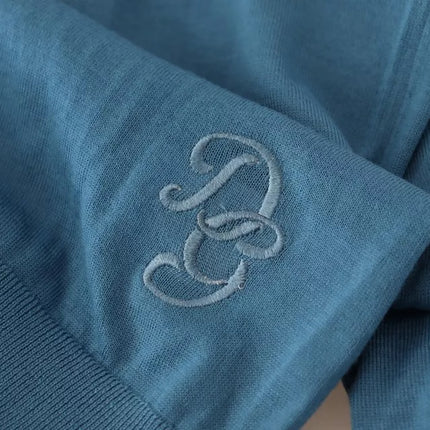 Blue Cashmere Crewneck Pullover Logo Sweater