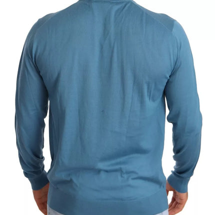 Blue Cashmere Crewneck Pullover Logo Sweater