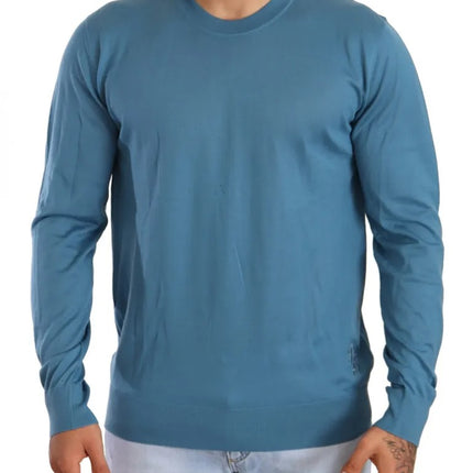 Blue Cashmere Crewneck Pullover Logo Sweater