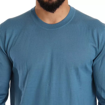 Blue Cashmere Crewneck Pullover Logo Sweater