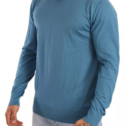 Blue Cashmere Crewneck Pullover Logo Sweater