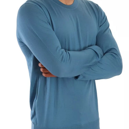 Blue Cashmere Crewneck Pullover Logo Sweater