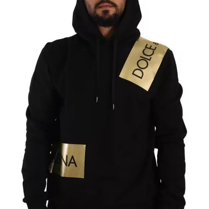 Black Gold Hooded Cotton Mens Pullover Sweater