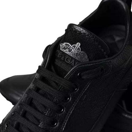 Black Leather Crown Low Top Sneakers Men Shoes