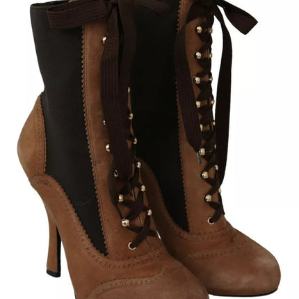 Brown Stretch Suede Ankle High Boots Shoes