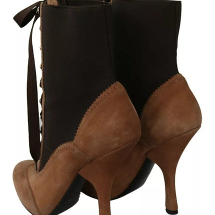 Brown Stretch Suede Ankle High Boots Shoes