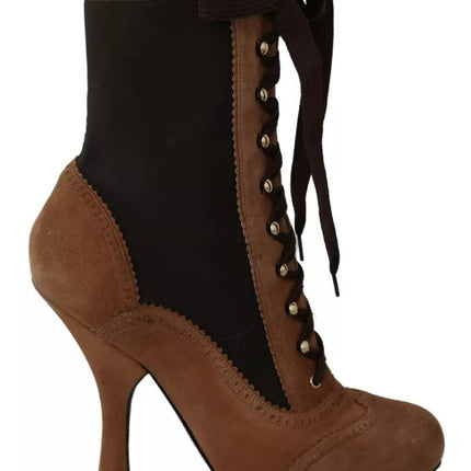 Brown Stretch Suede Ankle High Boots Shoes