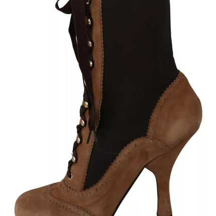 Brown Stretch Suede Ankle High Boots Shoes