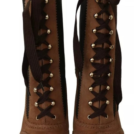 Brown Stretch Suede Ankle High Boots Shoes