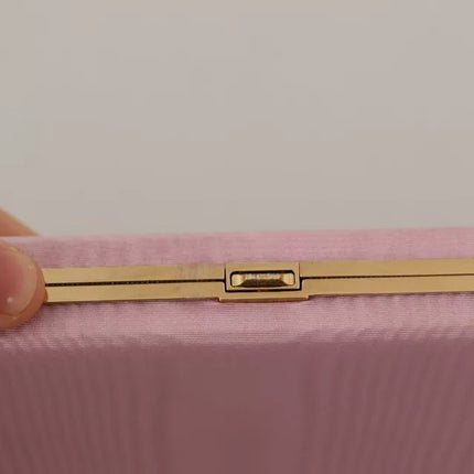 Pink Silk Gold Frame Clutch Evening Party Purse Bag