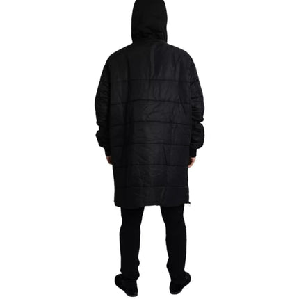 Black Nylon Hooded Parka Coat Winter Jacket