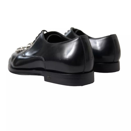 Black Leather Crystal Lace Up Formal Shoes