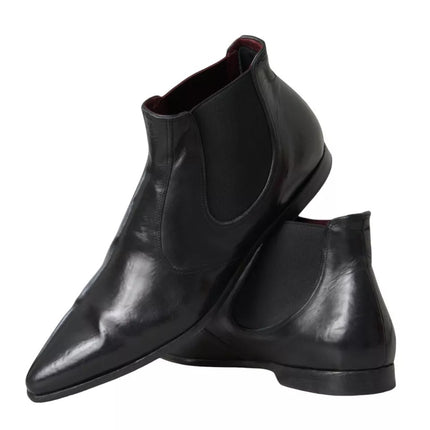 Black Leather Chelsea Men Ankle Boots Shoes