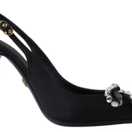 Black Crystal Embellished Slingback Heel Shoes