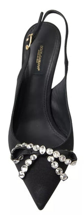 Black Crystal Embellished Slingback Heel Shoes