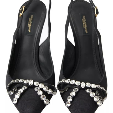 Black Crystal Embellished Slingback Heel Shoes