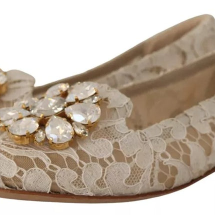 Beige Lace Crystal Ballet Flats Loafers Shoes