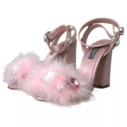 Pink Turkey Feather Crystal Sandals Shoes