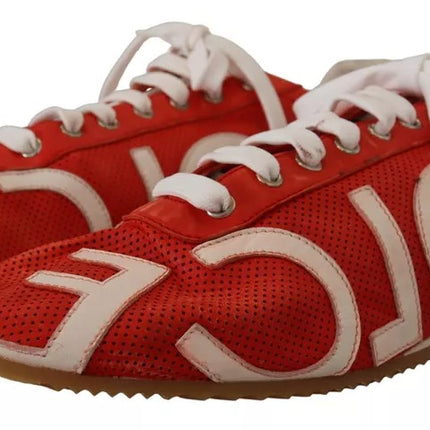 Red White Leather Mens Logo Casual Sneakers Shoes